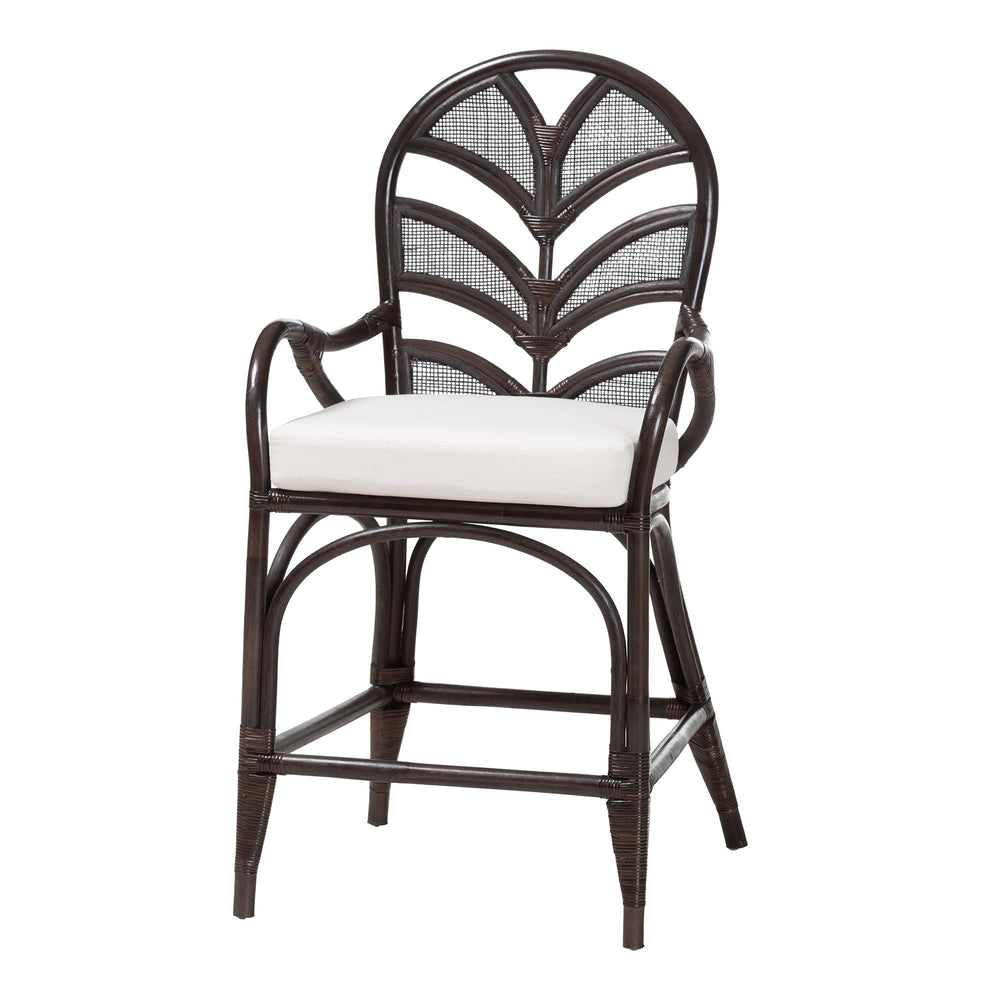 Baxton Studio Bali & Pari Niven Handwoven Rattan Counter Stool Coastal Boho Kitchen Island Seat Niven-Rattan/Coffee Bean-Cushion-CS