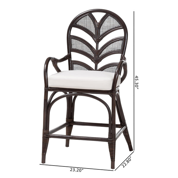 Baxton Studio Bali & Pari Niven Handwoven Rattan Counter Stool Coastal Boho Kitchen Island Seat Niven-Rattan/Coffee Bean-Cushion-CS