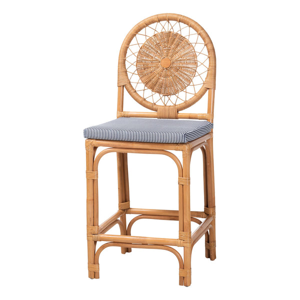 Baxton Studio Bali & Pari Oberon Handwoven Rattan Counter Stool Coastal Artisan Kitchen Island Seat Oberon-Rattan/Light Honey-Cushion-CS