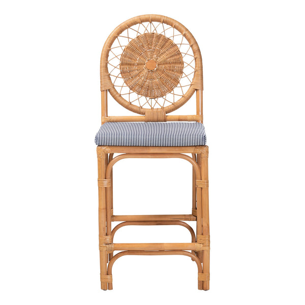 Baxton Studio Bali & Pari Oberon Handwoven Rattan Counter Stool Coastal Artisan Kitchen Island Seat Oberon-Rattan/Light Honey-Cushion-CS