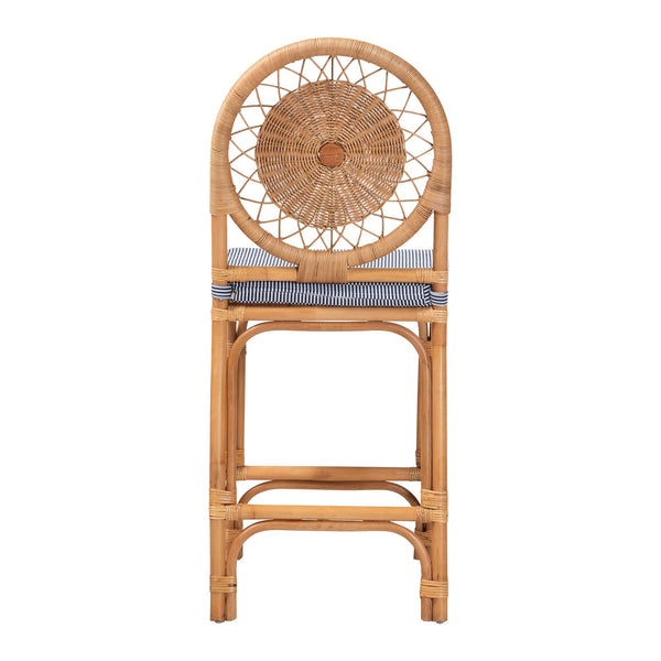 Baxton Studio Bali & Pari Oberon Handwoven Rattan Counter Stool Coastal Artisan Kitchen Island Seat Oberon-Rattan/Light Honey-Cushion-CS