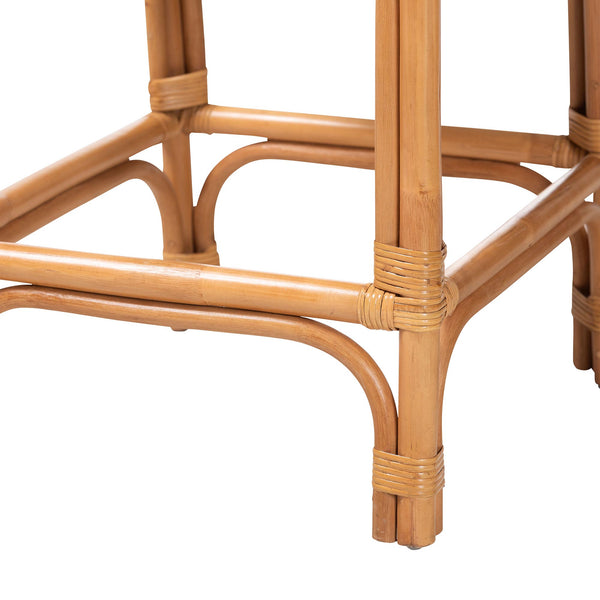 Baxton Studio Bali & Pari Oberon Handwoven Rattan Counter Stool Coastal Artisan Kitchen Island Seat Oberon-Rattan/Light Honey-Cushion-CS