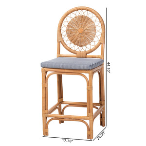Baxton Studio Bali & Pari Oberon Handwoven Rattan Counter Stool Coastal Artisan Kitchen Island Seat Oberon-Rattan/Light Honey-Cushion-CS