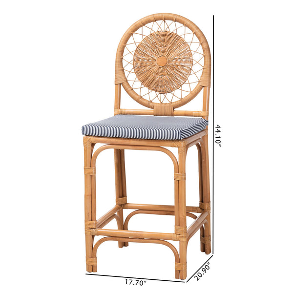 Baxton Studio Bali & Pari Oberon Handwoven Rattan Counter Stool Coastal Artisan Kitchen Island Seat Oberon-Rattan/Light Honey-Cushion-CS