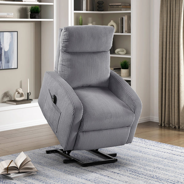English Elm Contemporary Power Lift Chair Recliner with Plush Corduroy, Foam-Over-Coil Support & Side Pocket Dark Gray 31 L x 29 W x 24 H B011P395830