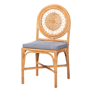 Baxton Studio Bali & Pari Oberon Handwoven Rattan Bistro Chair with Sunburst Weave and Foam Cushion Oberon-Rattan/Light Honey-Cushion-DC