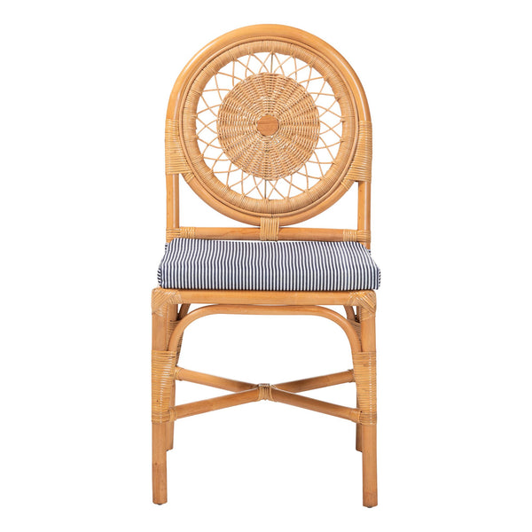 Baxton Studio Bali & Pari Oberon Handwoven Rattan Bistro Chair with Sunburst Weave and Foam Cushion Oberon-Rattan/Light Honey-Cushion-DC