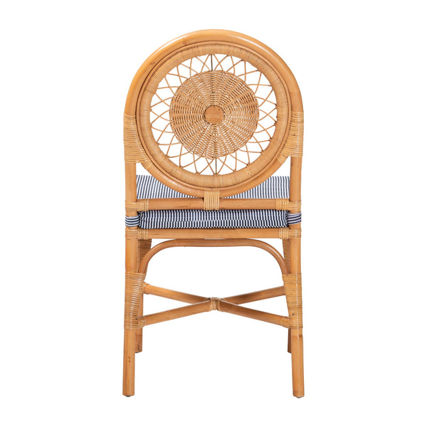 Baxton Studio Bali & Pari Oberon Handwoven Rattan Bistro Chair with Sunburst Weave and Foam Cushion Oberon-Rattan/Light Honey-Cushion-DC