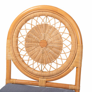 Baxton Studio Bali & Pari Oberon Handwoven Rattan Bistro Chair with Sunburst Weave and Foam Cushion Oberon-Rattan/Light Honey-Cushion-DC