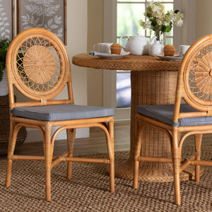 Baxton Studio Bali & Pari Oberon Handwoven Rattan Bistro Chair with Sunburst Weave and Foam Cushion Oberon-Rattan/Light Honey-Cushion-DC