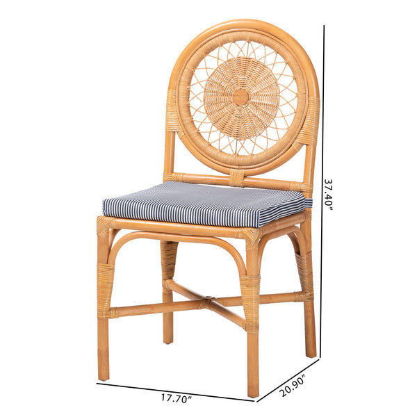 Baxton Studio Bali & Pari Oberon Handwoven Rattan Bistro Chair with Sunburst Weave and Foam Cushion Oberon-Rattan/Light Honey-Cushion-DC