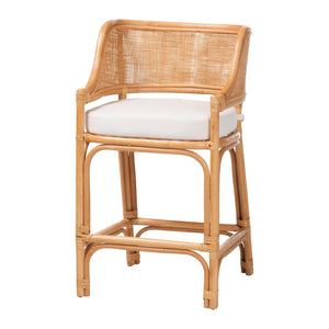 Baxton Studio Bali & Pari Ottis Handwoven Rattan Cushioned Counterstool with Coastal Bohemian Charm Ottis-Rattan/Light Honey-Cushion-CS