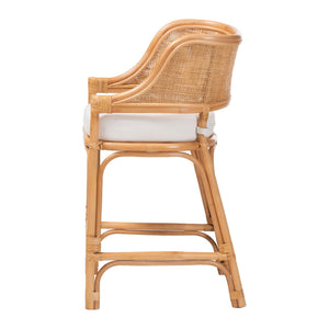 Baxton Studio Bali & Pari Ottis Handwoven Rattan Cushioned Counterstool with Coastal Bohemian Charm Ottis-Rattan/Light Honey-Cushion-CS