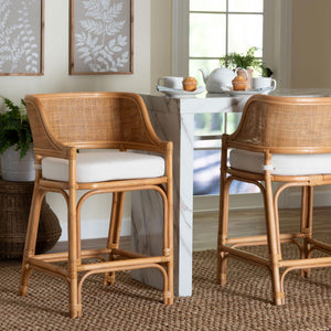 Baxton Studio Bali & Pari Ottis Handwoven Rattan Cushioned Counterstool with Coastal Bohemian Charm Ottis-Rattan/Light Honey-Cushion-CS