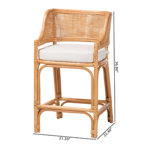 Baxton Studio Bali & Pari Ottis Handwoven Rattan Cushioned Counterstool with Coastal Bohemian Charm Ottis-Rattan/Light Honey-Cushion-CS