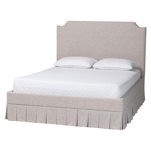 Baxton Studio Baxton Ronelyn Platform Bed Frame With Pleated Skirt And Upholstered Panel Headboard, Low-Profile Modern Design Queen BBT61383-Beige-H1217-3-Queen