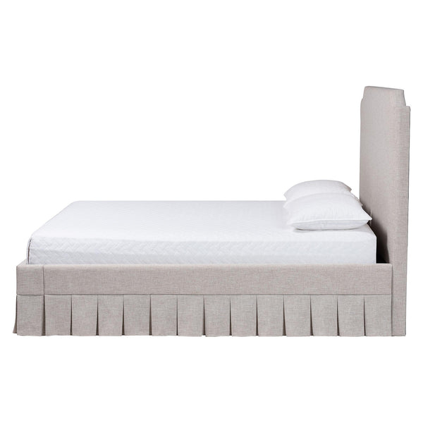 Baxton Studio Baxton Ronelyn Platform Bed Frame With Pleated Skirt And Upholstered Panel Headboard, Low-Profile Modern Design Queen BBT61383-Beige-H1217-3-Queen