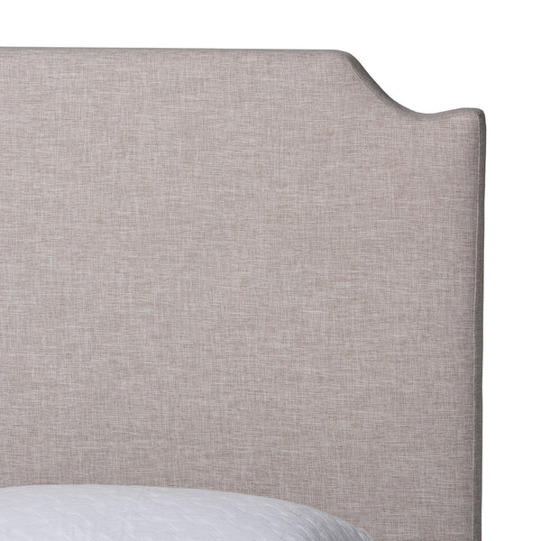 Baxton Studio Baxton Ronelyn Platform Bed Frame With Pleated Skirt And Upholstered Panel Headboard, Low-Profile Modern Design Queen BBT61383-Beige-H1217-3-Queen