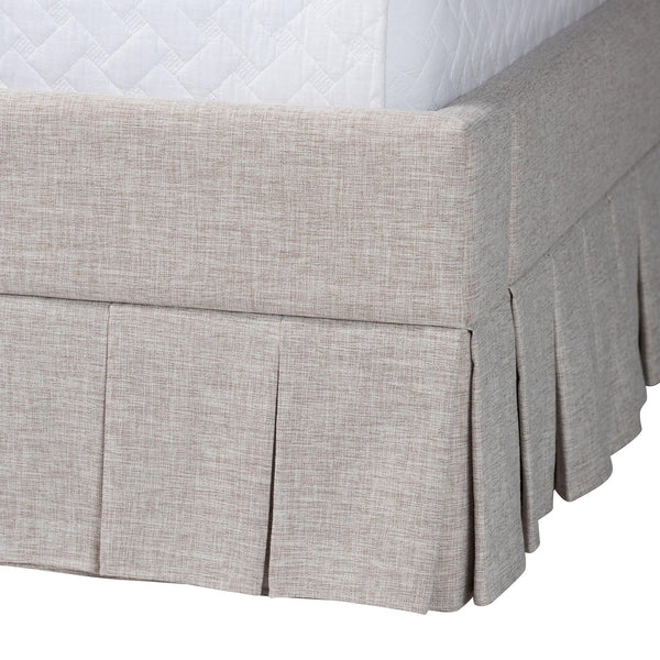 Baxton Studio Baxton Ronelyn Platform Bed Frame With Pleated Skirt And Upholstered Panel Headboard, Low-Profile Modern Design Queen BBT61383-Beige-H1217-3-Queen