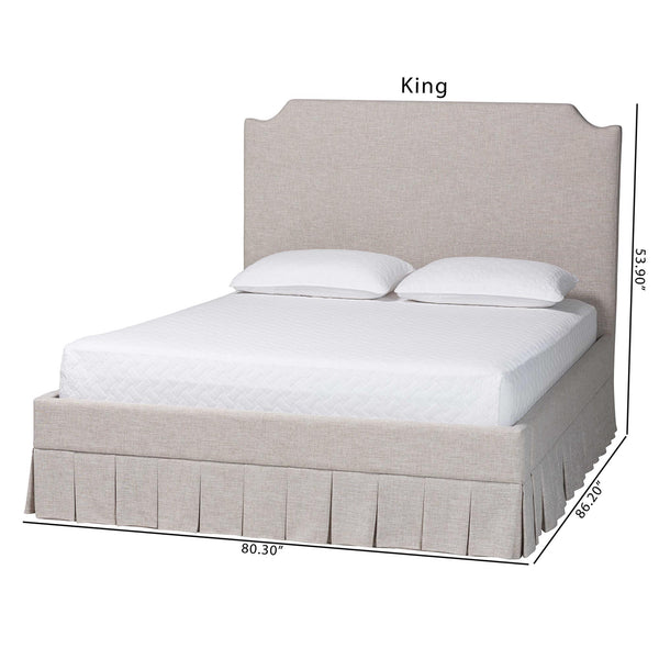 Baxton Studio Baxton Ronelyn Platform Bed Frame With Pleated Skirt And Upholstered Panel Headboard, Low-Profile Modern Design Queen BBT61383-Beige-H1217-3-Queen