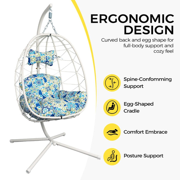 English Elm Hanging Egg Swing Chair Pe Wicker Stand Ergonomic Cradle for Patio or Bedroom T5880P497561
