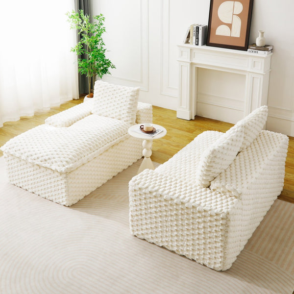 English Elm White Turtle Velvet Convertible Sofa: Stylish L-Shape Twin-Seat With Left Chaise For Cozy Lounging W3371S00037-GIGA