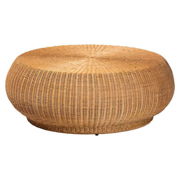 Baxton Studio Bali & Pari Beatriz Handwoven Rattan Round Coffee Table Sculptural Boho Coastal Living Room Beatriz-Rattan/Light Honey-CT