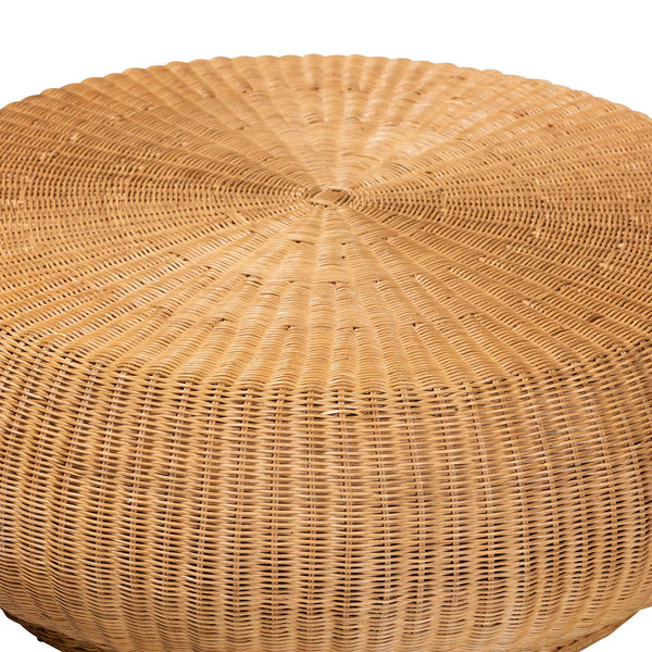 Baxton Studio Bali & Pari Beatriz Handwoven Rattan Round Coffee Table Sculptural Boho Coastal Living Room Beatriz-Rattan/Light Honey-CT