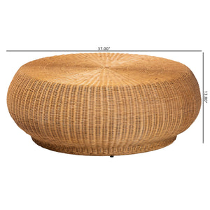 Baxton Studio Bali & Pari Beatriz Handwoven Rattan Round Coffee Table Sculptural Boho Coastal Living Room Beatriz-Rattan/Light Honey-CT