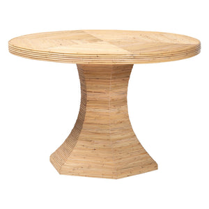 Baxton Studio Bali & Pari Benito Handwoven Rattan Round Pedestal Dining Table for Coastal Spaces Benito-Wooden/Rattan-Light Honey-DT