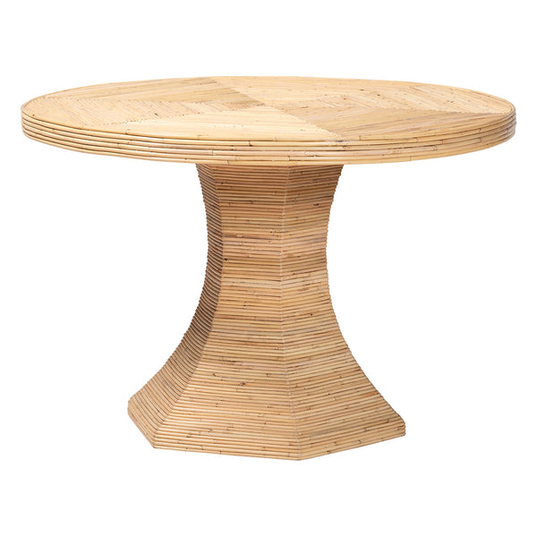 Baxton Studio Bali & Pari Benito Handwoven Rattan Round Pedestal Dining Table for Coastal Spaces Benito-Wooden/Rattan-Light Honey-DT