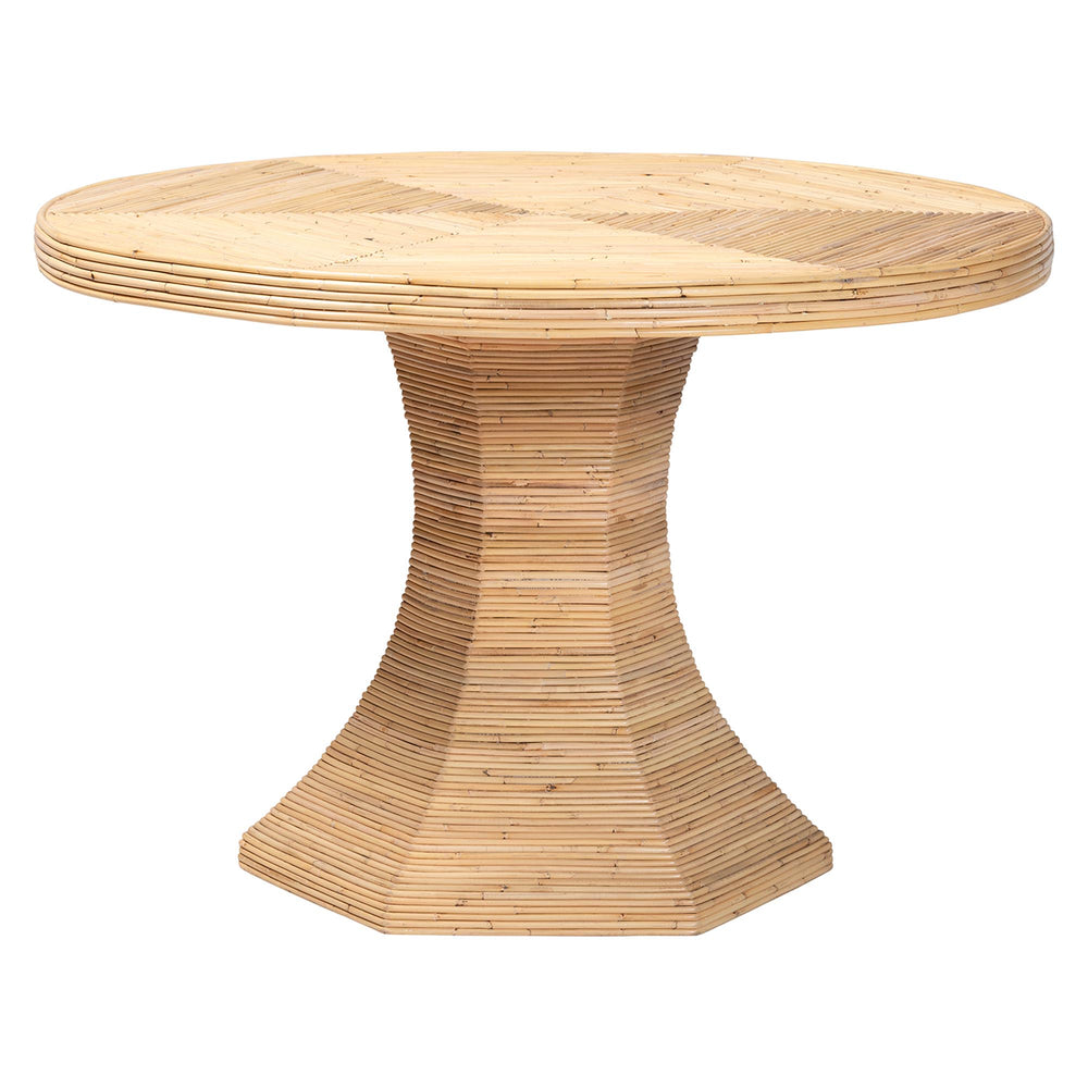 Baxton Studio Bali & Pari Benito Handwoven Rattan Round Pedestal Dining Table for Coastal Spaces Benito-Wooden/Rattan-Light Honey-DT