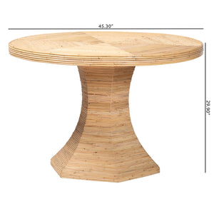 Baxton Studio Bali & Pari Benito Handwoven Rattan Round Pedestal Dining Table for Coastal Spaces Benito-Wooden/Rattan-Light Honey-DT