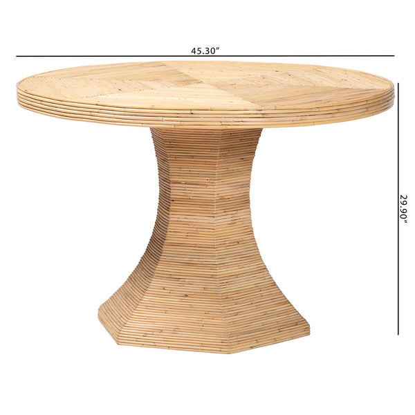 Baxton Studio Bali & Pari Benito Handwoven Rattan Round Pedestal Dining Table for Coastal Spaces Benito-Wooden/Rattan-Light Honey-DT