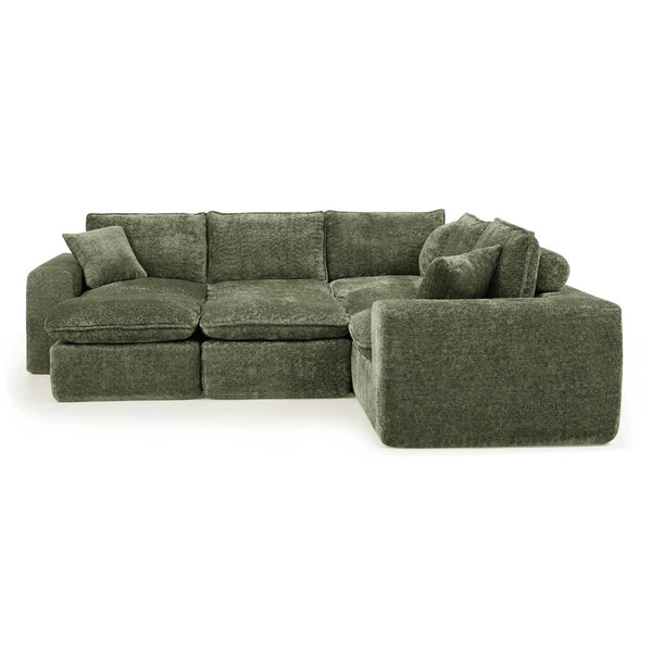 English Elm 107'' Boucle Modular Sectional with Reversible Chaise and Two Ottomans for Living Room Green W1413S00166