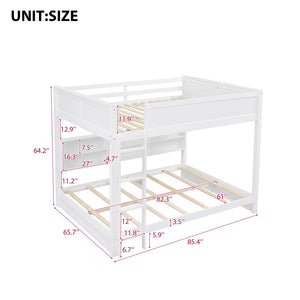 English Elm Queen Over Bunk Bed Solid Pine Cabin Frame with Storage and Usb Charging White GX000399AAK