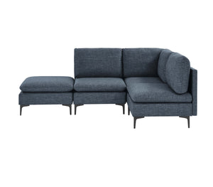 English Elm Linen Upholstered Modular Sectional Sofa with Black Metal Legs for Modern Living Dark Blue B2748S00117