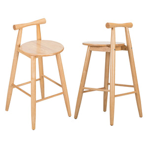English Elm Christopher Knight Home® - Grove Rubberwood Barstools Set of 2 — Natural Finish, Ergonomic Round Seat, Sturdy Cross-Bar Backrest N775P336231N