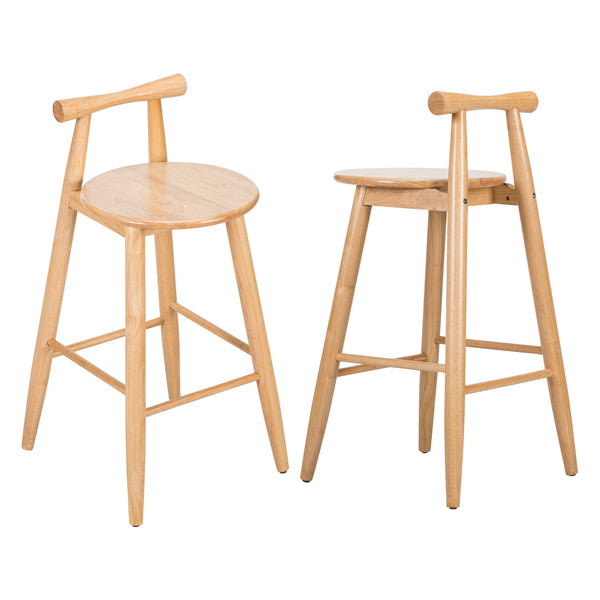 English Elm Christopher Knight Home® - Grove Rubberwood Barstools Set of 2 — Natural Finish, Ergonomic Round Seat, Sturdy Cross-Bar Backrest N775P336231N