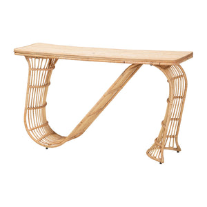Baxton Studio Bali & Pari Araceli Handwoven Rattan Console Table Sculptural S-curve Entryway Accent Araceli-Rattan/Light Honey-Console Table