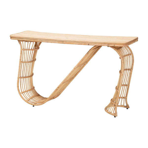 Baxton Studio Bali & Pari Araceli Handwoven Rattan Console Table Sculptural S-curve Entryway Accent Araceli-Rattan/Light Honey-Console Table