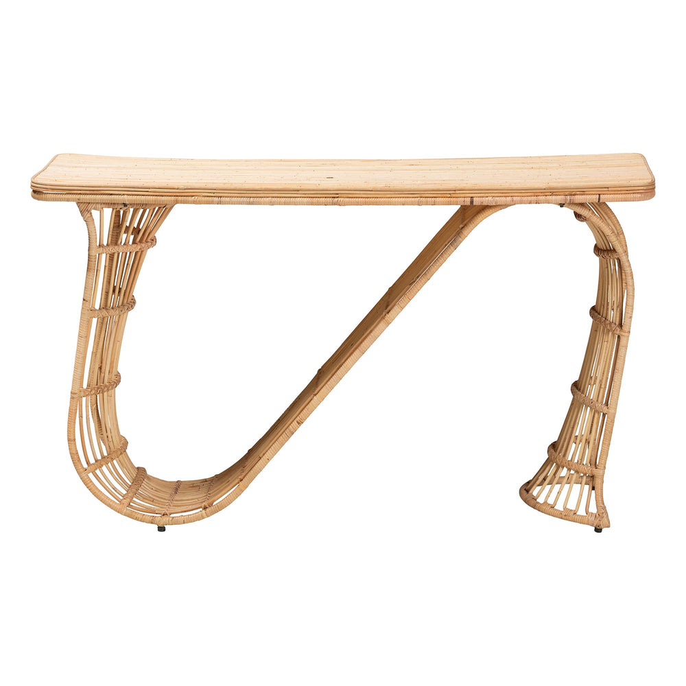 Baxton Studio Bali & Pari Araceli Handwoven Rattan Console Table Sculptural S-curve Entryway Accent Araceli-Rattan/Light Honey-Console Table