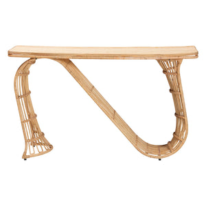 Baxton Studio Bali & Pari Araceli Handwoven Rattan Console Table Sculptural S-curve Entryway Accent Araceli-Rattan/Light Honey-Console Table