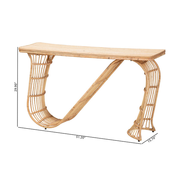Baxton Studio Bali & Pari Araceli Handwoven Rattan Console Table Sculptural S-curve Entryway Accent Araceli-Rattan/Light Honey-Console Table