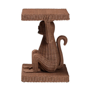 Baxton Studio Bali Miyoco Monkey End Table — Handwoven Rattan Accent Table With Mahogany Frame, Sculptural Charm Monkey-Light Brown/Rattan-ET
