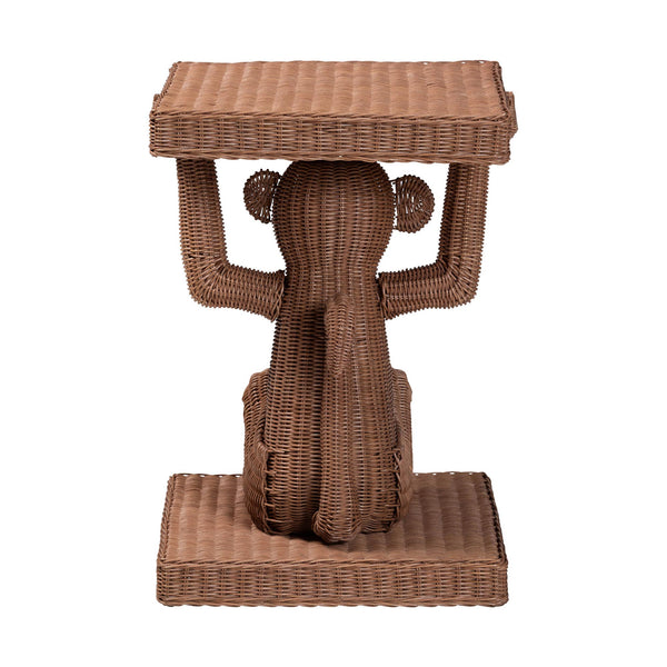 Baxton Studio Bali Miyoco Monkey End Table — Handwoven Rattan Accent Table With Mahogany Frame, Sculptural Charm Monkey-Light Brown/Rattan-ET