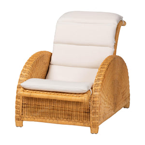 Baxton Studio Bali & Pari Aries Handwoven Rattan Chaise Lounge with Tufted Cushion for Sunroom Aries-Light Honey/Rattan-Cushion-Lounger