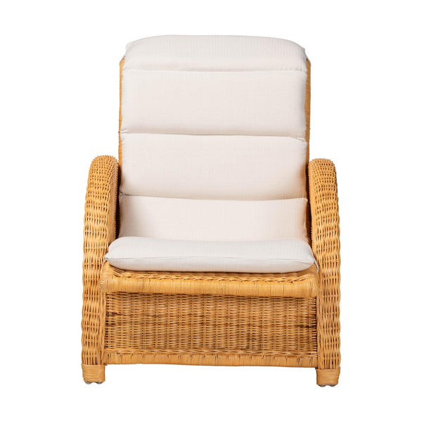 Baxton Studio Bali & Pari Aries Handwoven Rattan Chaise Lounge with Tufted Cushion for Sunroom Aries-Light Honey/Rattan-Cushion-Lounger