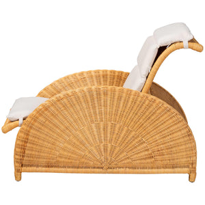 Baxton Studio Bali & Pari Aries Handwoven Rattan Chaise Lounge with Tufted Cushion for Sunroom Aries-Light Honey/Rattan-Cushion-Lounger