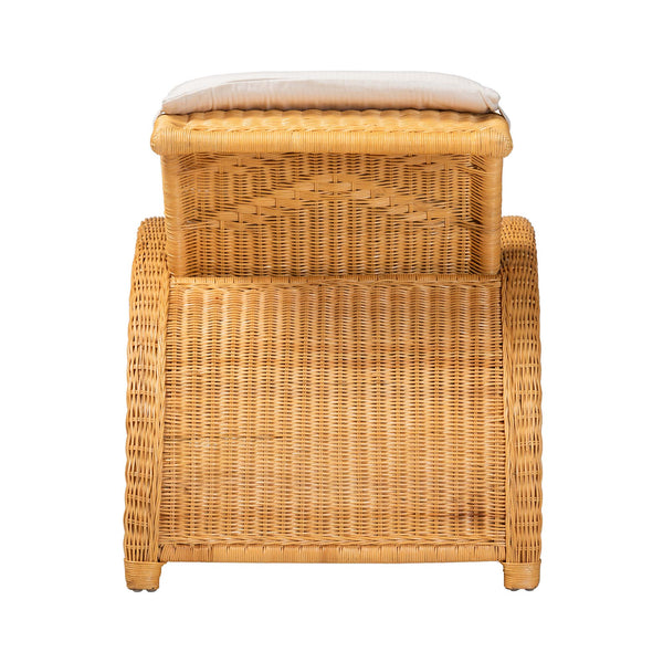 Baxton Studio Bali & Pari Aries Handwoven Rattan Chaise Lounge with Tufted Cushion for Sunroom Aries-Light Honey/Rattan-Cushion-Lounger